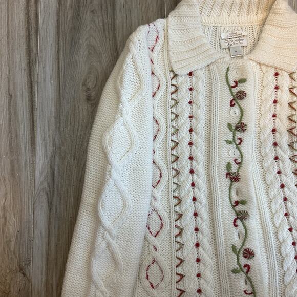 Vtg Christopher Banks Christmas Cardigan Sz M Button Cable Knit Candy Granny - Picture 6 of 8